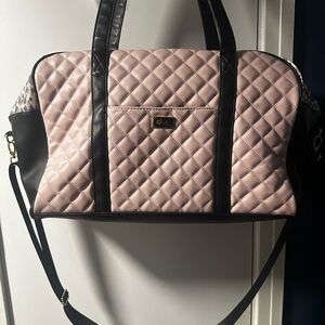 Betsey Johnson Pink Quilted Travel Bag with Black Accents